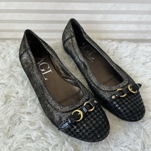 AGL Attilio Giusti Leombruni Monika Cap toe Ballet flat, gold/black, size US 8.5 - Picture 1 of 8
